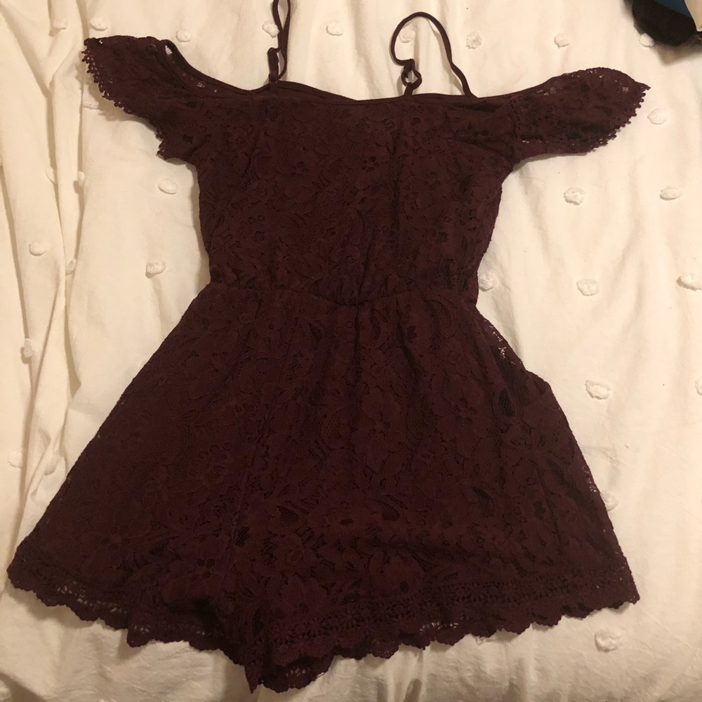 burgundy lace romper